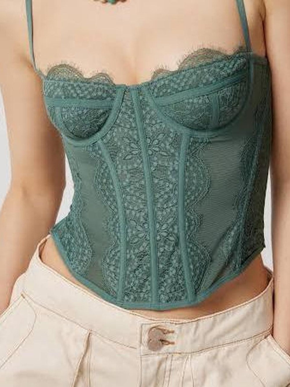 Urban Outfitters Green Lace Bustier Corset Top